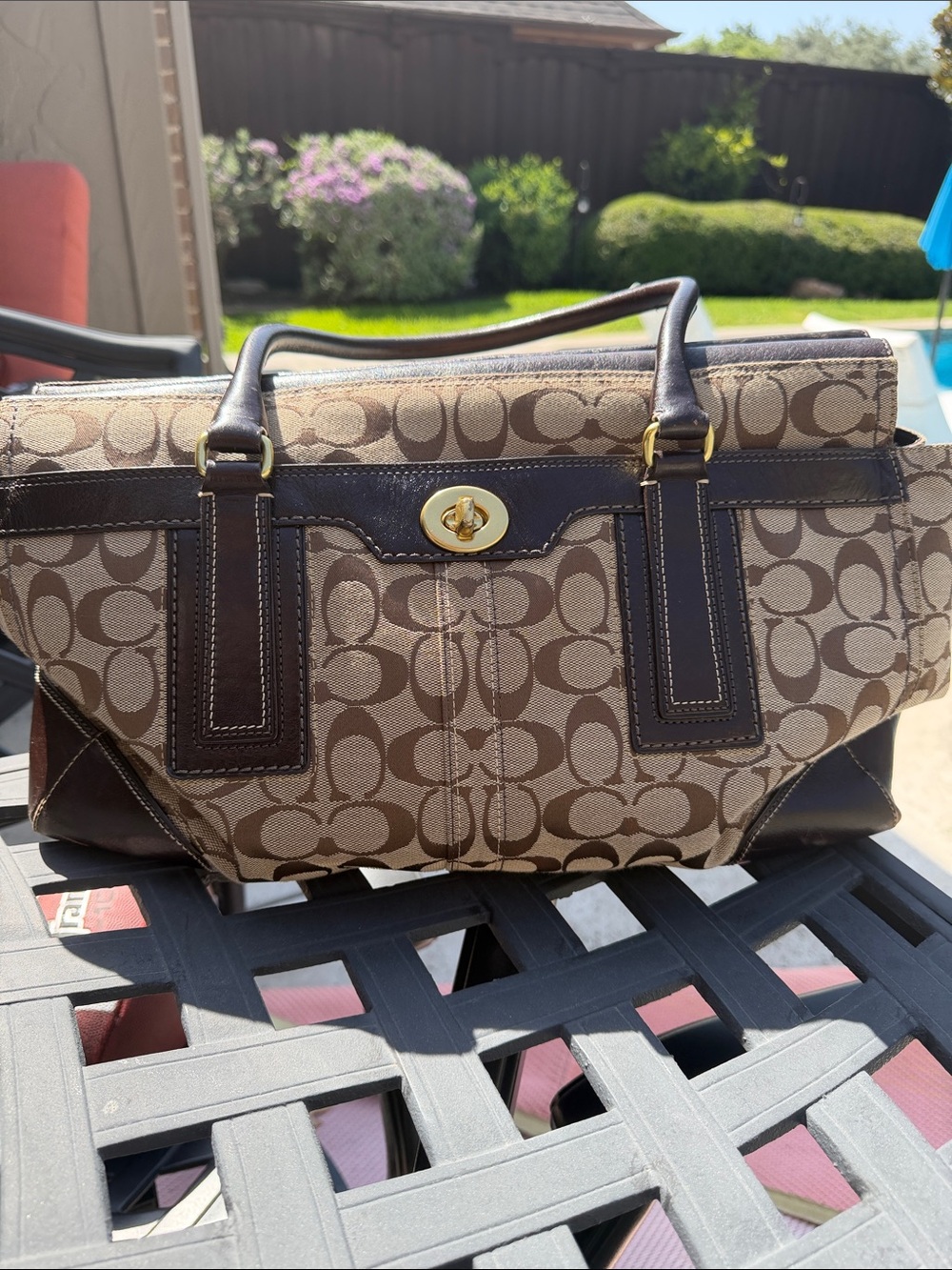 Vintage Coach Brown Signature Canvas Satchel w/ Dark Brown Leather Trim